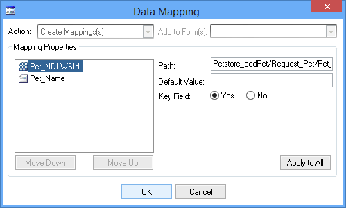 Picture showing Data Mapping dialog box with multiple data items.